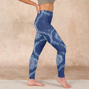 Buddha Stones Navy Blue White Design Gym Leggings Women's Yoga Pants