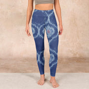 Buddha Stones Navy Blue White Design Gym Leggings Women's Yoga Pants Leggings BS 1