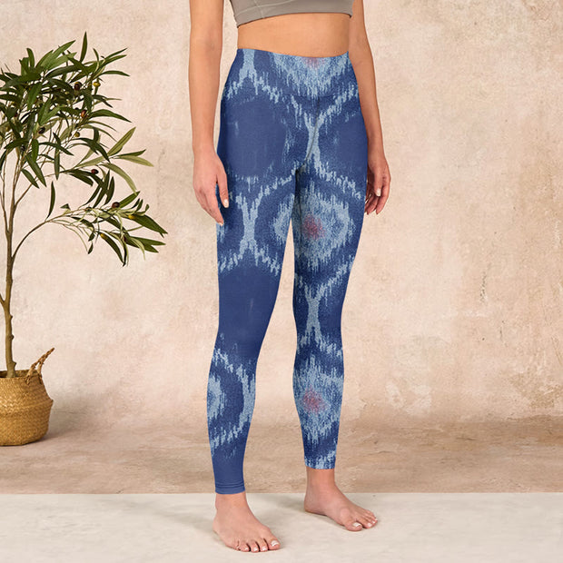 Buddha Stones Navy Blue White Design Gym Leggings Women's Yoga Pants Leggings BS 3