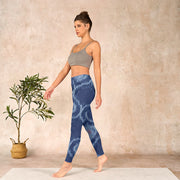 Buddha Stones Navy Blue White Design Gym Leggings Women's Yoga Pants