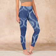 Buddha Stones Navy Blue White Design Gym Leggings Women's Yoga Pants