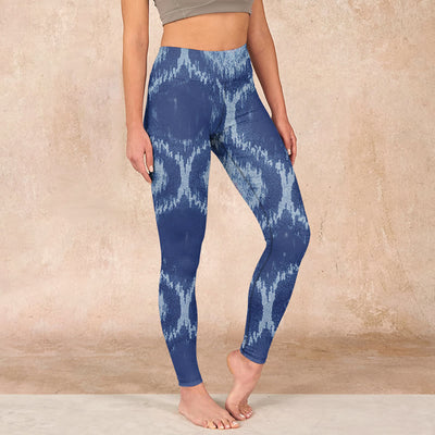 Buddha Stones Navy Blue White Design Gym Leggings Women's Yoga Pants