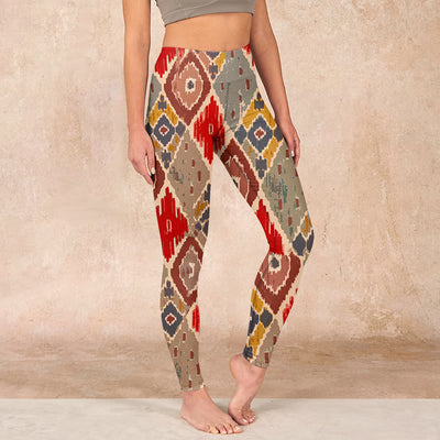 Buddha Stones Plaid Printed Gym Leggings Women's Yoga Pants - Red - US18，UK/AU22，EU50 (4XL) - image 1