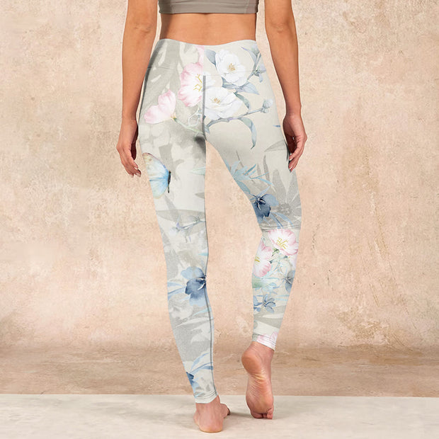 Buddha Stones Cherry Blossom Butterflies Print Gym Leggings Women's Yoga Pants