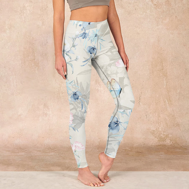 Buddha Stones Cherry Blossom Butterflies Print Gym Leggings Women's Yoga Pants