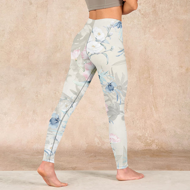 Buddha Stones Cherry Blossom Butterflies Print Gym Leggings Women's Yoga Pants