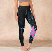 Buddha Stones Black Pink Blue Flowers Print Fitness Leggings Women's Yoga Pants