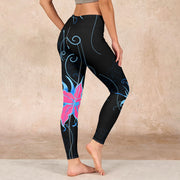 Buddha Stones Black Pink Blue Flowers Print Fitness Leggings Women's Yoga Pants Leggings BS 2