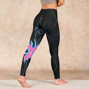 Buddha Stones Black Pink Blue Flowers Print Fitness Leggings Women's Yoga Pants