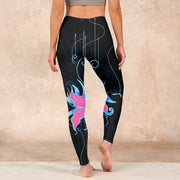 Buddha Stones Black Pink Blue Flowers Print Fitness Leggings Women's Yoga Pants