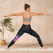 Buddha Stones Black Pink Blue Flowers Print Fitness Leggings Women's Yoga Pants