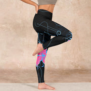 Buddha Stones Black Pink Blue Flowers Print Fitness Leggings Women's Yoga Pants Leggings BS 16