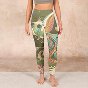 Buddha Stones Vibrant Phoenix Flowers Print Gym Leggings Women's Yoga Pants Leggings BS 1