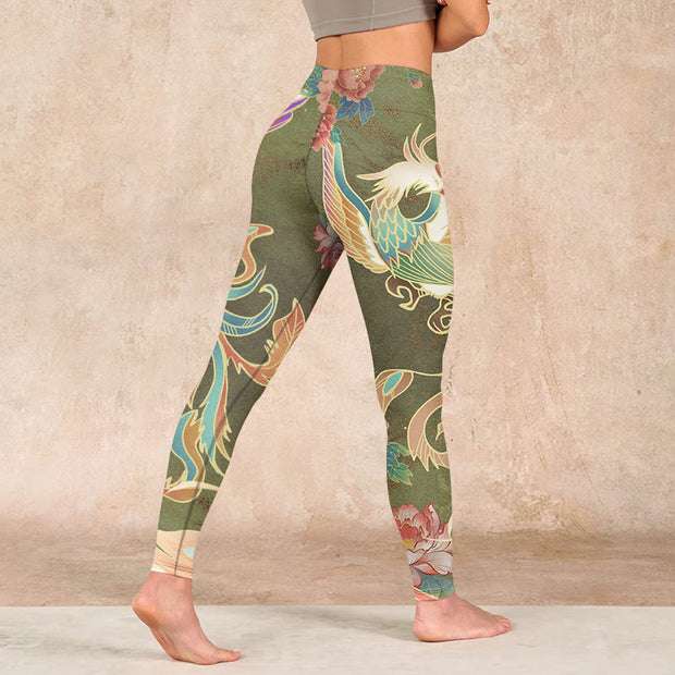 Buddha Stones Vibrant Phoenix Flowers Print Gym Leggings Women's Yoga Pants