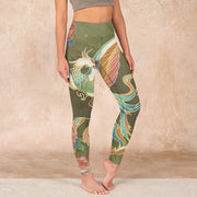 Buddha Stones Vibrant Phoenix Flowers Print Gym Leggings Women's Yoga Pants - OliveDrab - US18，UK/AU22，EU50 (4XL) - image 1