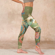 Buddha Stones Vibrant Phoenix Flowers Print Gym Leggings Women's Yoga Pants