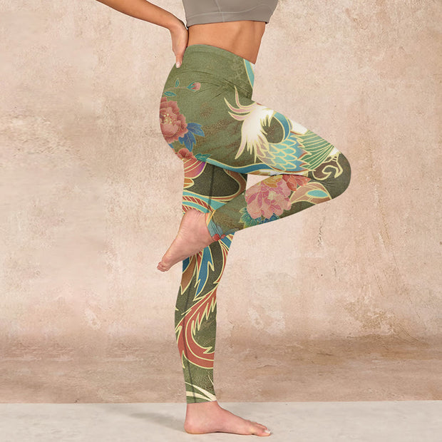 Buddha Stones Vibrant Phoenix Flowers Print Gym Leggings Women's Yoga Pants Leggings BS 16