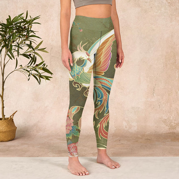 Buddha Stones Vibrant Phoenix Flowers Print Gym Leggings Women's Yoga Pants Leggings BS 3