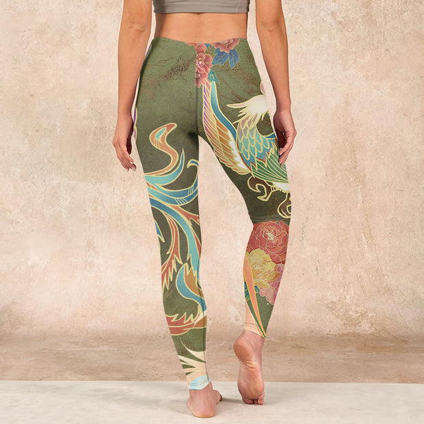 Buddha Stones Vibrant Phoenix Flowers Print Gym Leggings Women's Yoga Pants Leggings BS 15