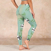 Buddha Stones Bamboo Panda Print Gym Leggings Women's Yoga Pants Leggings BS 2