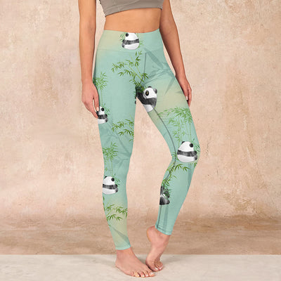 Buddha Stones Bamboo Panda Print Gym Leggings Women's Yoga Pants Leggings BS Aquamarine US18，UK/AU22，EU50 (4XL)