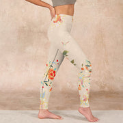 Buddha Stones Apricot Butterfly Peony Flowers Leaves Print Gym Leggings Women's Yoga Pants - image 17