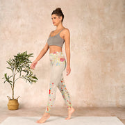 Buddha Stones Apricot Butterfly Peony Flowers Leaves Print Gym Leggings Women's Yoga Pants