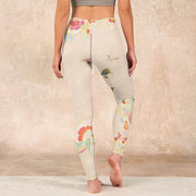 Buddha Stones Apricot Butterfly Peony Flowers Leaves Print Gym Leggings Women's Yoga Pants