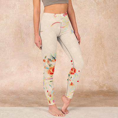 Buddha Stones Apricot Butterfly Peony Flowers Leaves Print Gym Leggings Women's Yoga Pants - FloralWhite - US18，UK/AU22，EU50 (4XL) - image 1