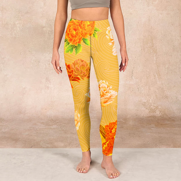 Buddha Stones Vibrant Rose Flowers Print Gym Leggings Women's Yoga Pants