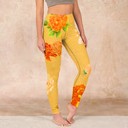Buddha Stones Vibrant Rose Flowers Print Gym Leggings Women's Yoga Pants - Gold - US18，UK/AU22，EU50 (4XL) - image 1