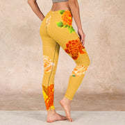 Buddha Stones Vibrant Rose Flowers Print Gym Leggings Women's Yoga Pants