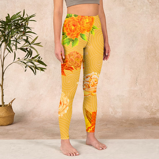 Buddha Stones Vibrant Rose Flowers Print Gym Leggings Women's Yoga Pants