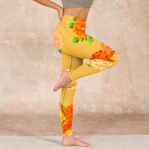 Buddha Stones Vibrant Rose Flowers Print Gym Leggings Women's Yoga Pants Leggings BS 16