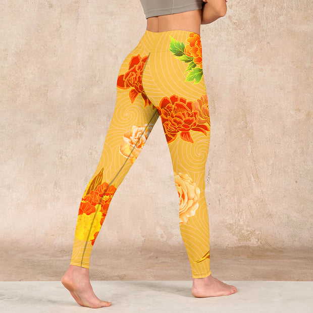 Buddha Stones Vibrant Rose Flowers Print Gym Leggings Women's Yoga Pants - image 5