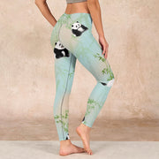 Buddha Stones Pandas Bamboo Print Gym Leggings Women's Yoga Pants