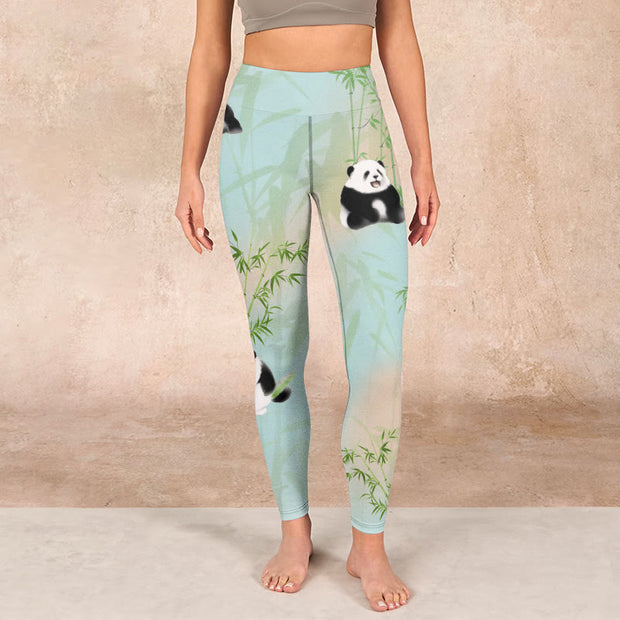 Buddha Stones Pandas Bamboo Print Gym Leggings Women's Yoga Pants Leggings BS 1