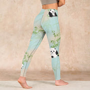 Buddha Stones Pandas Bamboo Print Gym Leggings Women's Yoga Pants Leggings BS 4