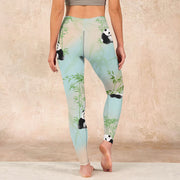 Buddha Stones Pandas Bamboo Print Gym Leggings Women's Yoga Pants