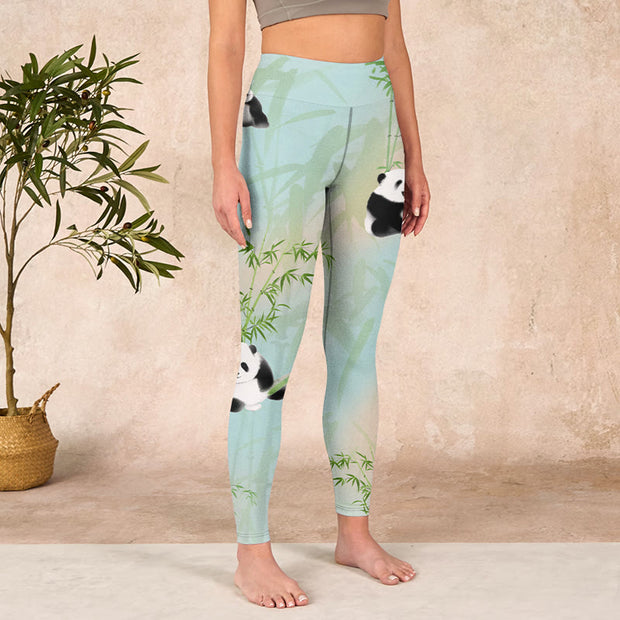 Buddha Stones Pandas Bamboo Print Gym Leggings Women's Yoga Pants Leggings BS 3