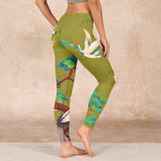 Buddha Stones Flying Cranes Auspicious Clouds Trees Print Gym Leggings Women's Yoga Pants - image 3