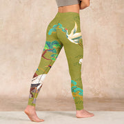 Buddha Stones Flying Cranes Auspicious Clouds Trees Print Gym Leggings Women's Yoga Pants - image 5
