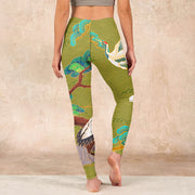 Buddha Stones Flying Cranes Auspicious Clouds Trees Print Gym Leggings Women's Yoga Pants - image 15