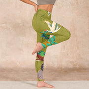 Buddha Stones Flying Cranes Auspicious Clouds Trees Print Gym Leggings Women's Yoga Pants - image 16