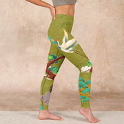Buddha Stones Flying Cranes Auspicious Clouds Trees Print Gym Leggings Women's Yoga Pants - image 17