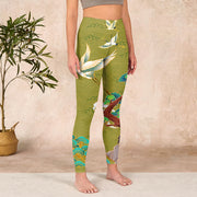 Buddha Stones Flying Cranes Auspicious Clouds Trees Print Gym Leggings Women's Yoga Pants - image 4
