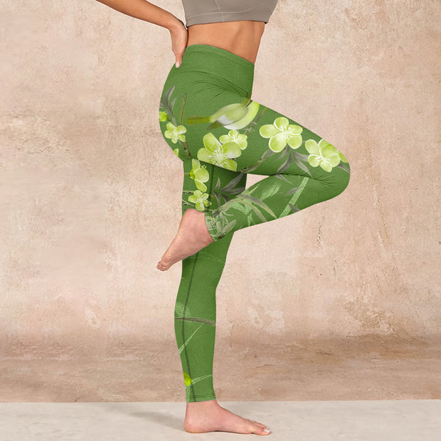 Buddha Stones Magpie Flowers Branches Print Gym Leggings Women's Yoga Pants