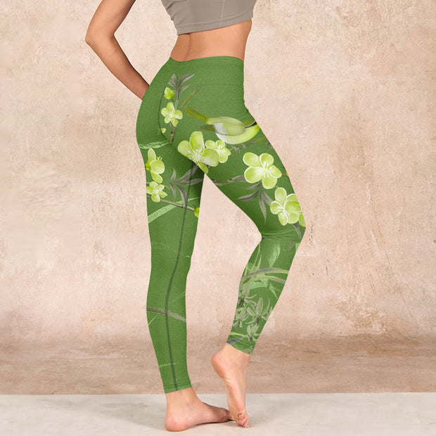 Buddha Stones Magpie Flowers Branches Print Gym Leggings Women's Yoga Pants - image 17
