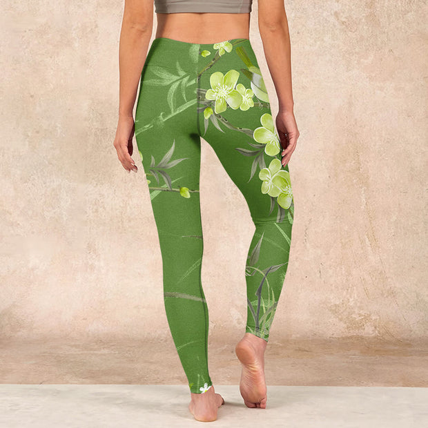 Buddha Stones Magpie Flowers Branches Print Gym Leggings Women's Yoga Pants - image 15