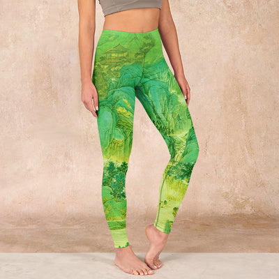 Buddha Stones Mountain River Lanscape Print Gym Leggings Women's Yoga Pants - Lime - US18，UK/AU22，EU50 (4XL) - image 1
